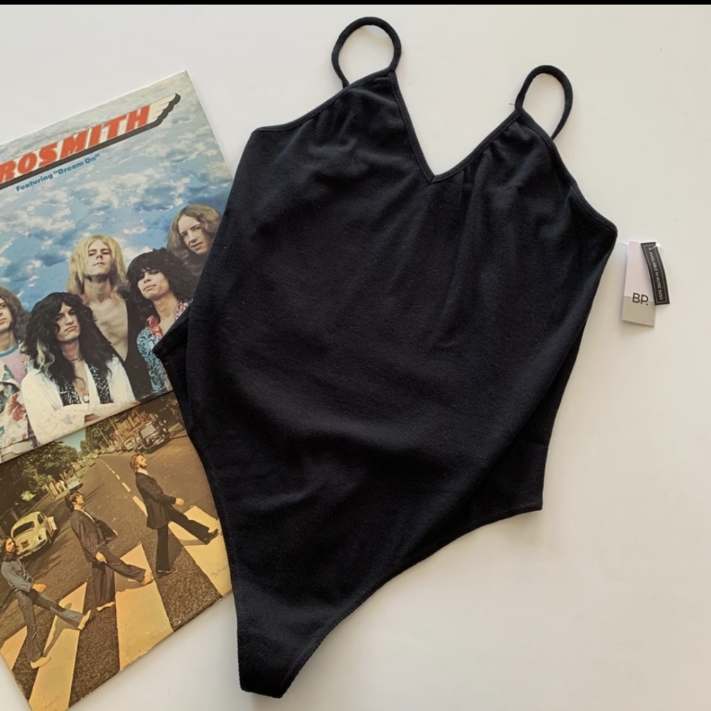 BP | Black V-neck Thong Ribbed Bodysuit XL